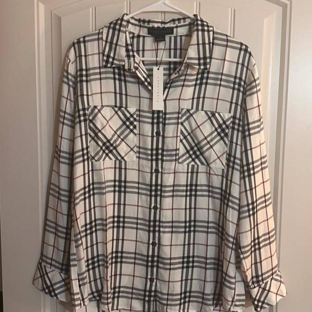 NWT Sanctuary Women's White, Black, and Red Plaid Shirt